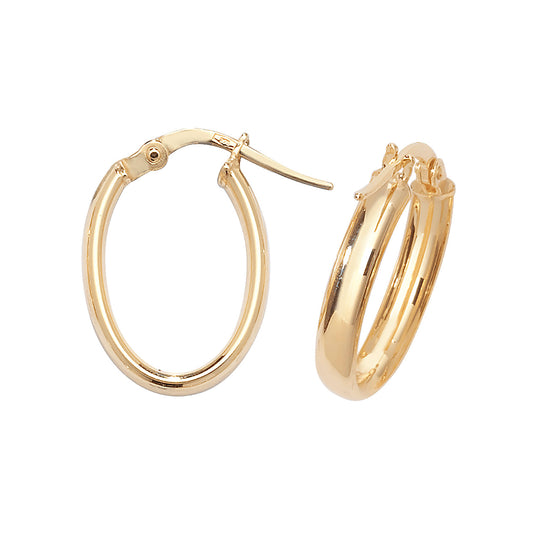 9ct Gold Classic Oval Hoop Earrings | Small - John Ross Jewellers