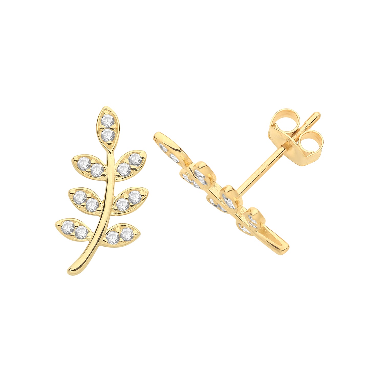 9ct Gold CZ Fern Leaf Stud Earrings | Climbers - John Ross Jewellers