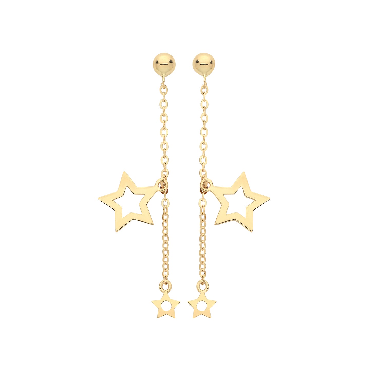 9ct Gold Two Star Chain Drop Earrings - John Ross Jewellers