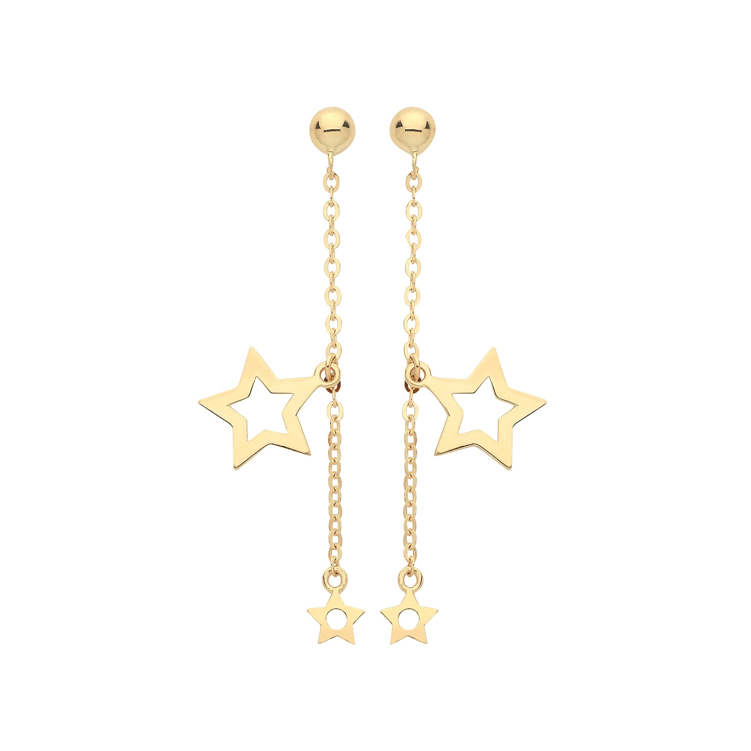 9ct Gold Two Star Chain Drop Earrings - John Ross Jewellers