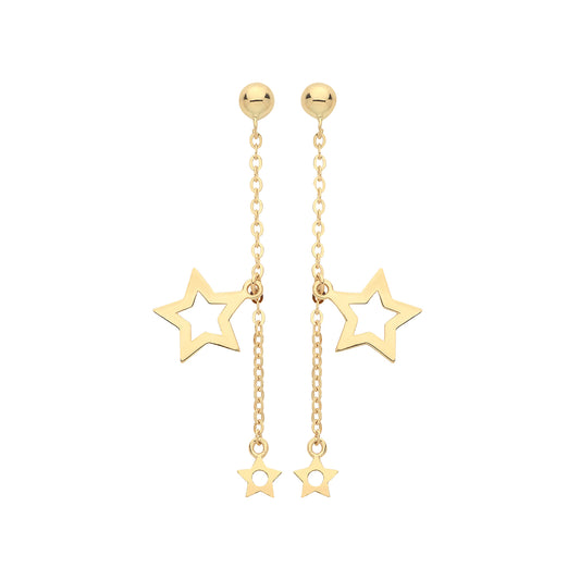 9ct Gold Two Star Chain Drop Earrings - John Ross Jewellers