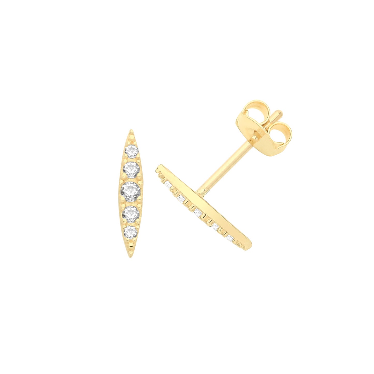 9ct Gold Slim Bar CZ Stud Earrings - John Ross Jewellers