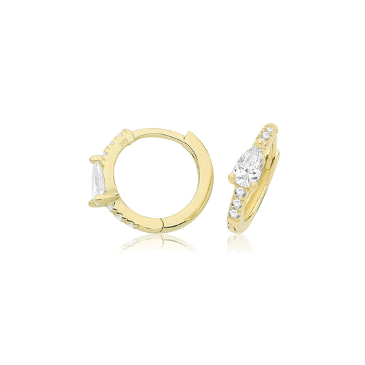 9ct Gold CZ Pear Huggie Hoop Earrings - John Ross Jewellers
