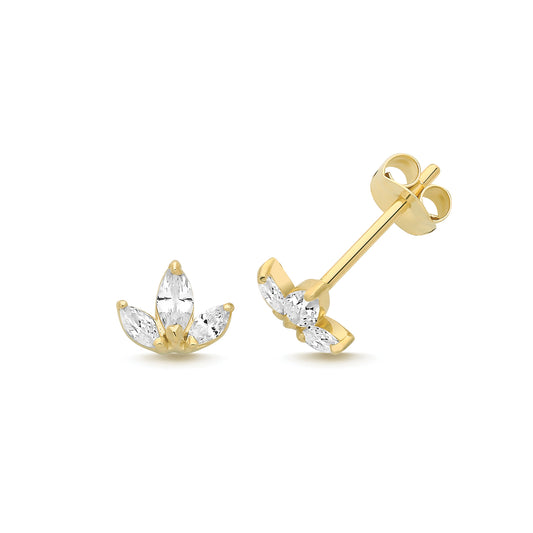 9ct Gold CZ Lotus Stud Earrings