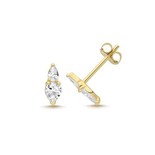 9ct Gold Dainty Double Pear CZ Stud Earrings - John Ross Jewellers