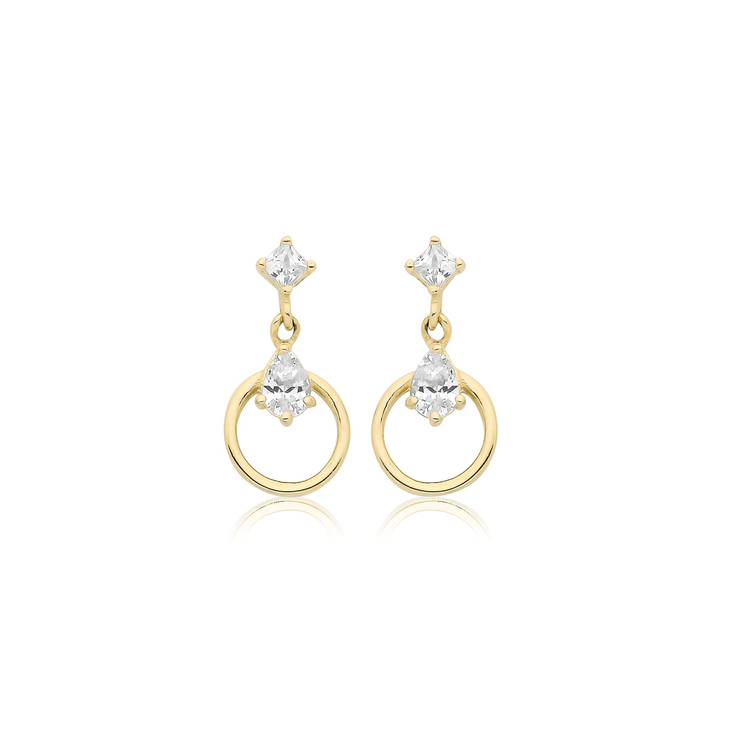9ct Gold CZ Circle Drop Earrings
