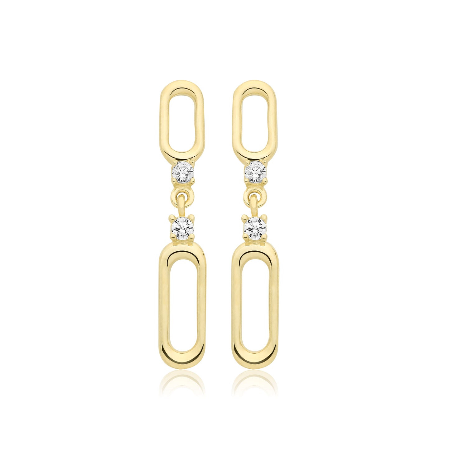 9ct Gold CZ Paper Link Drop Earrings