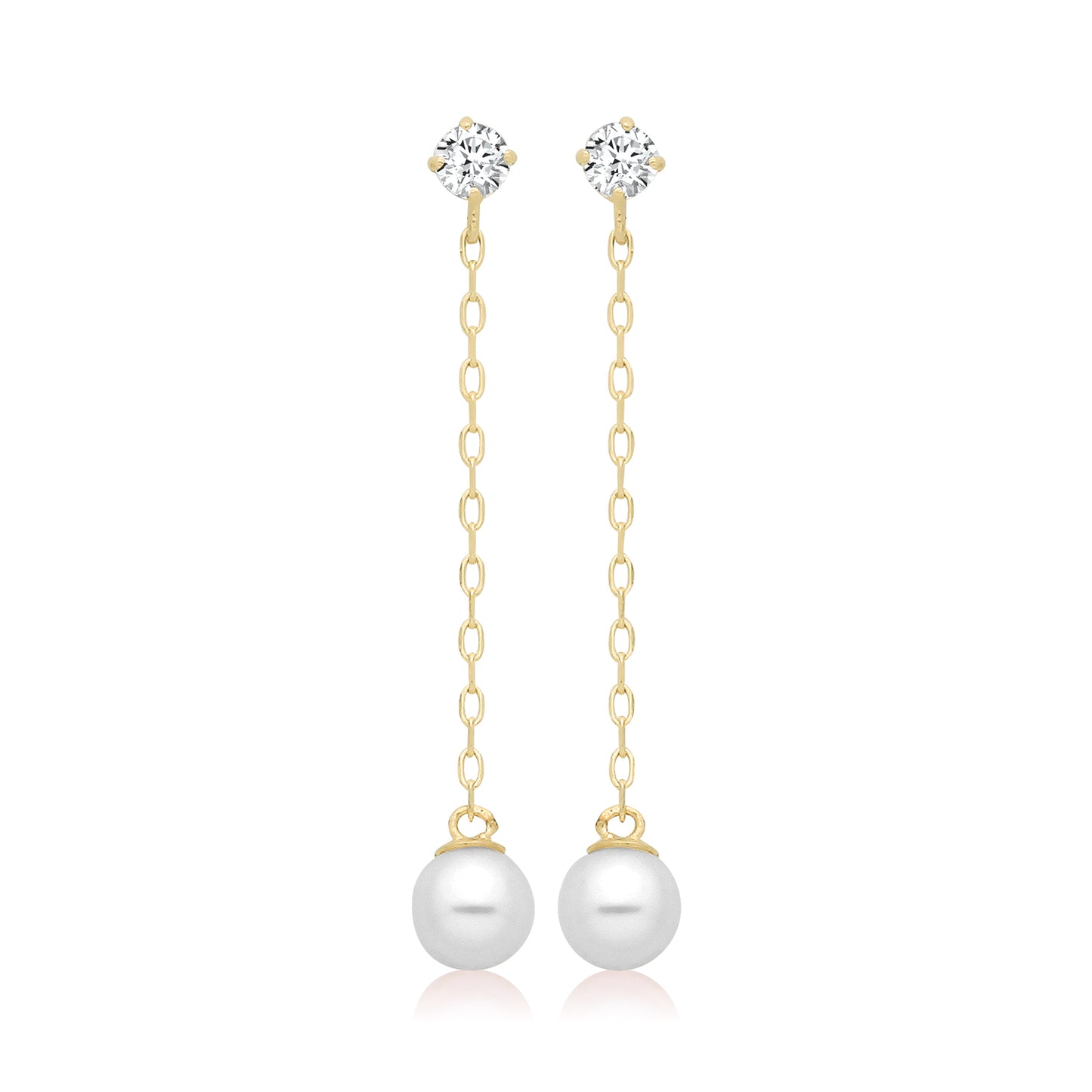 9ct Gold CZ & Pearl Chain Drop Earrings - John Ross Jewellers