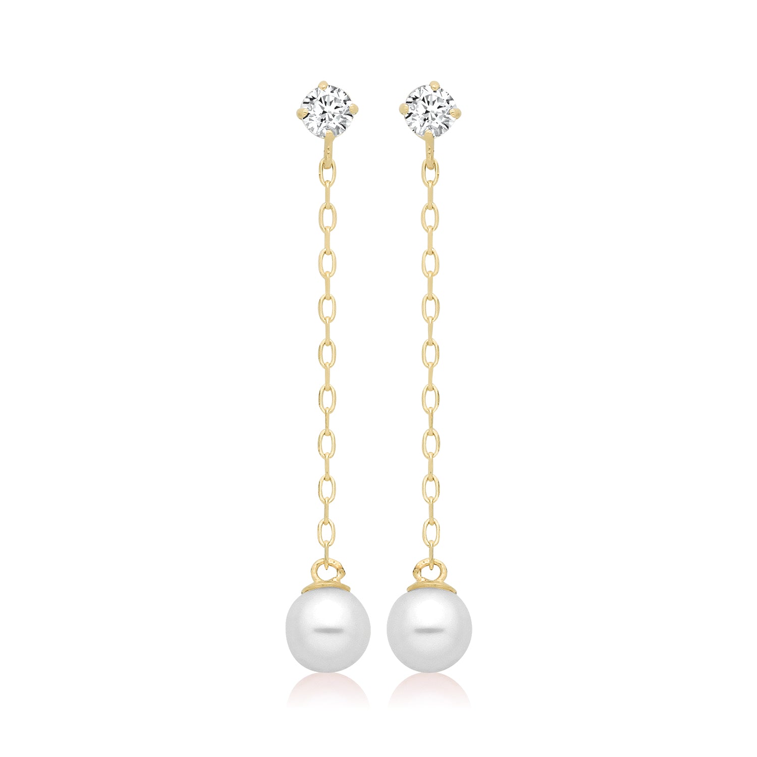 9ct Gold CZ & Pearl Chain Drop Earrings - John Ross Jewellers