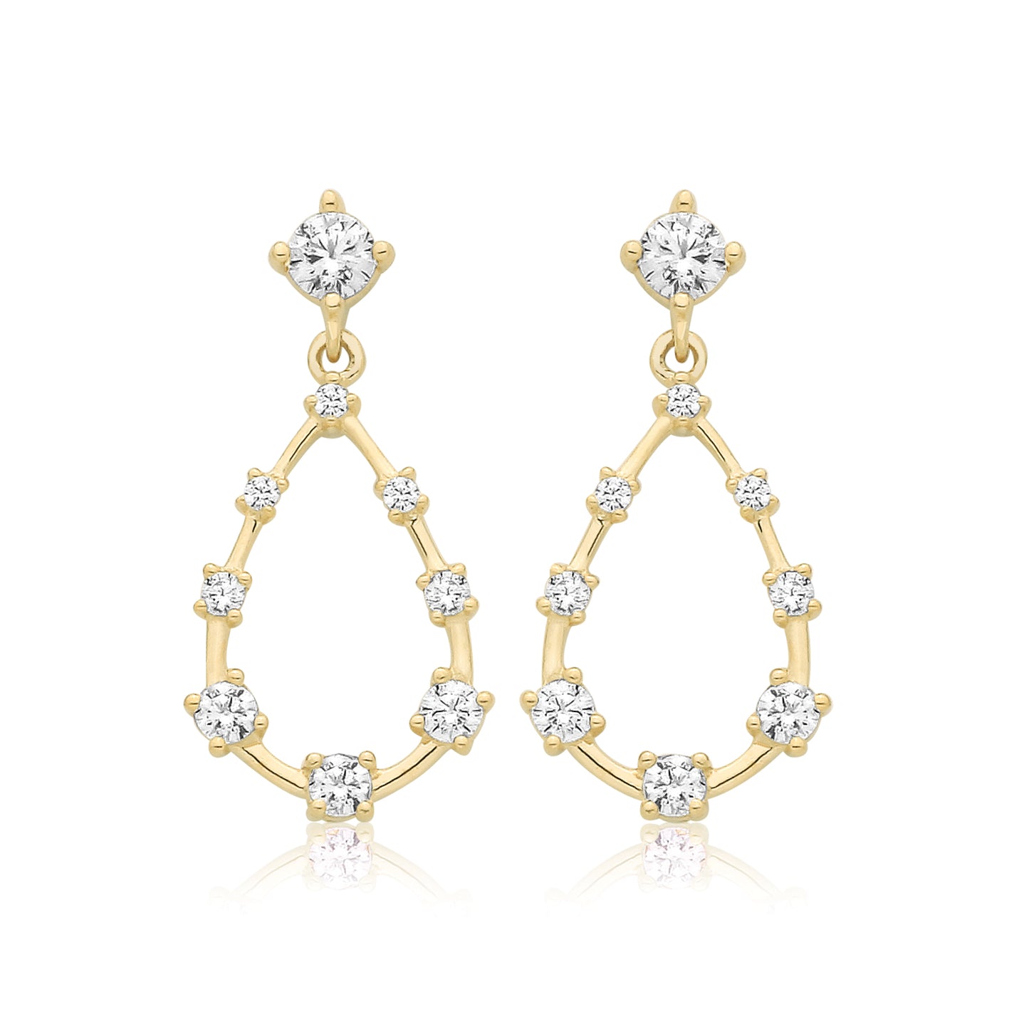 9ct Gold CZ Teardrop Shaped Drop Earrings - John Ross Jewellers
