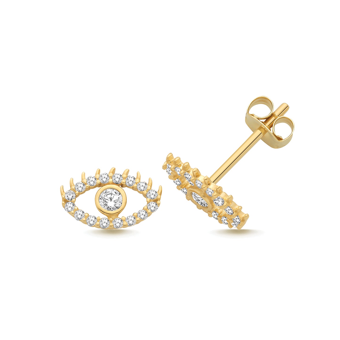 9ct Gold CZ Eye Stud Earrings