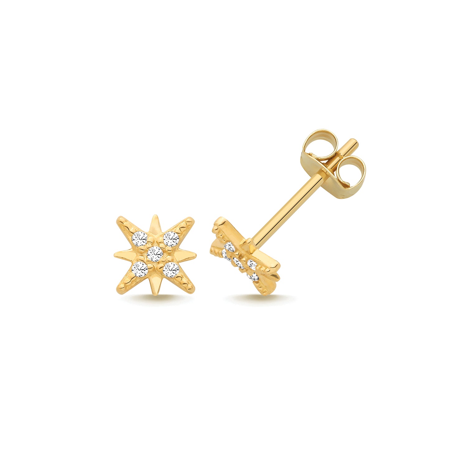 9ct Gold CZ North Star Stud Earrings