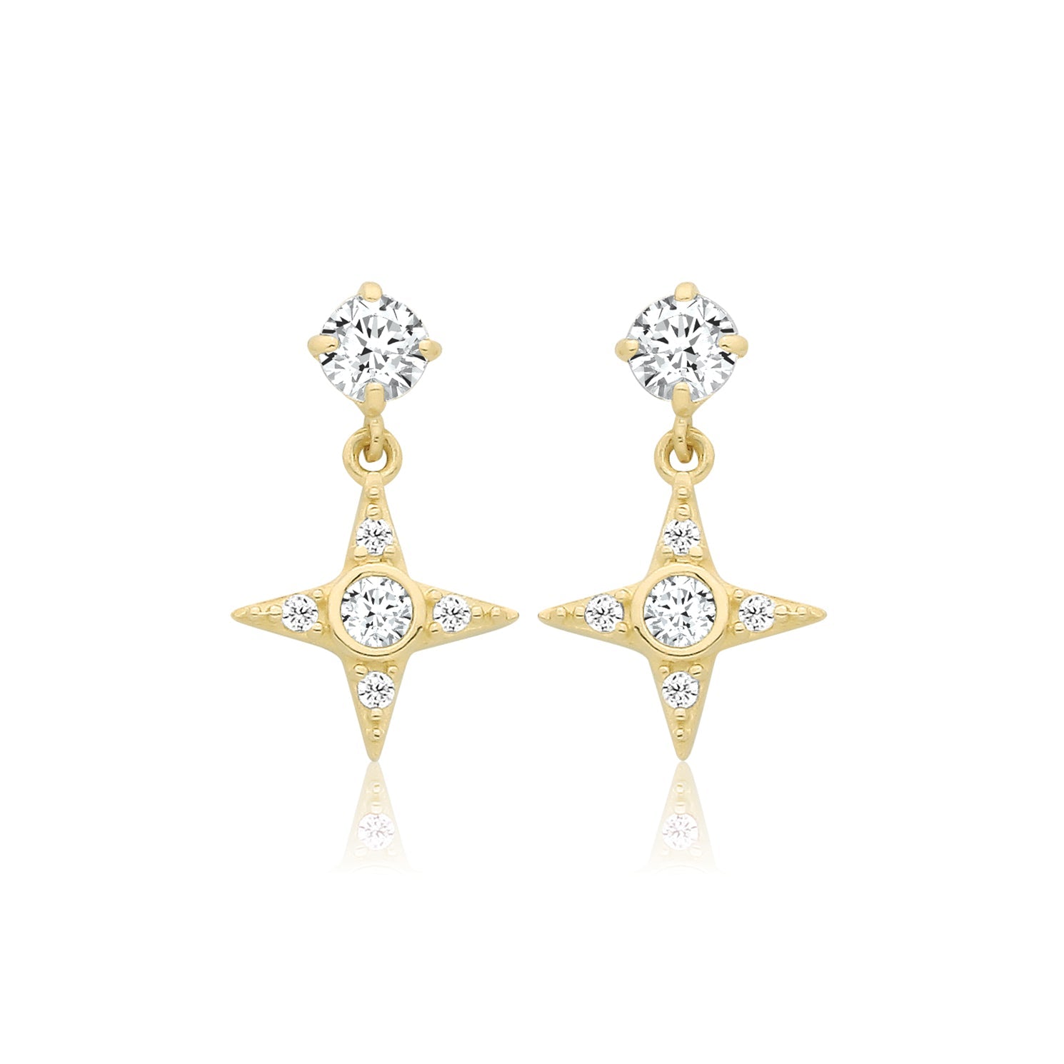 9ct Gold CZ North Star Drop Earrings - John Ross Jewellers