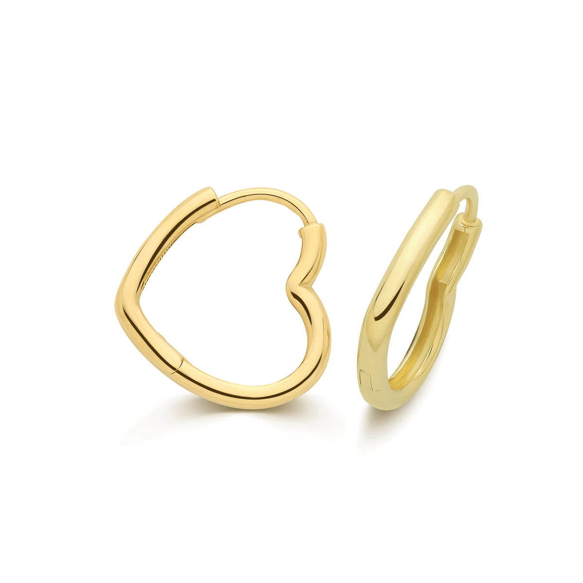 9ct Gold Heart Huggie Hoop Earrings | 13mm