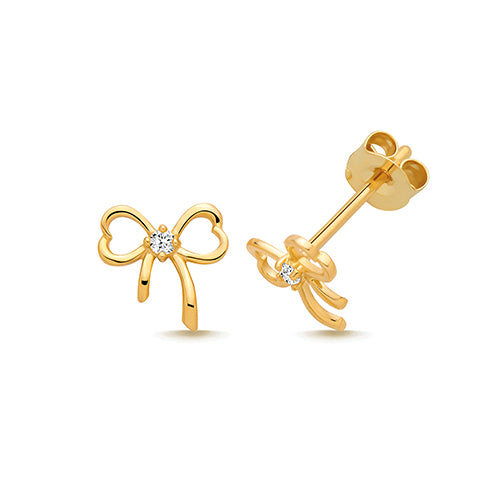 9ct Gold CZ Bow Stud Earrings