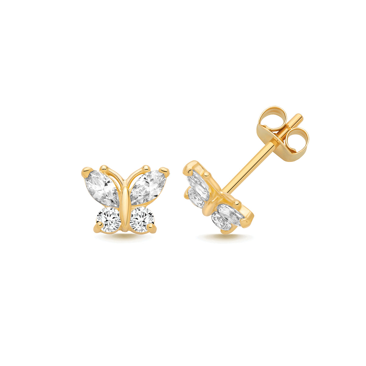 9ct Gold CZ Butterfly Stud Earrings