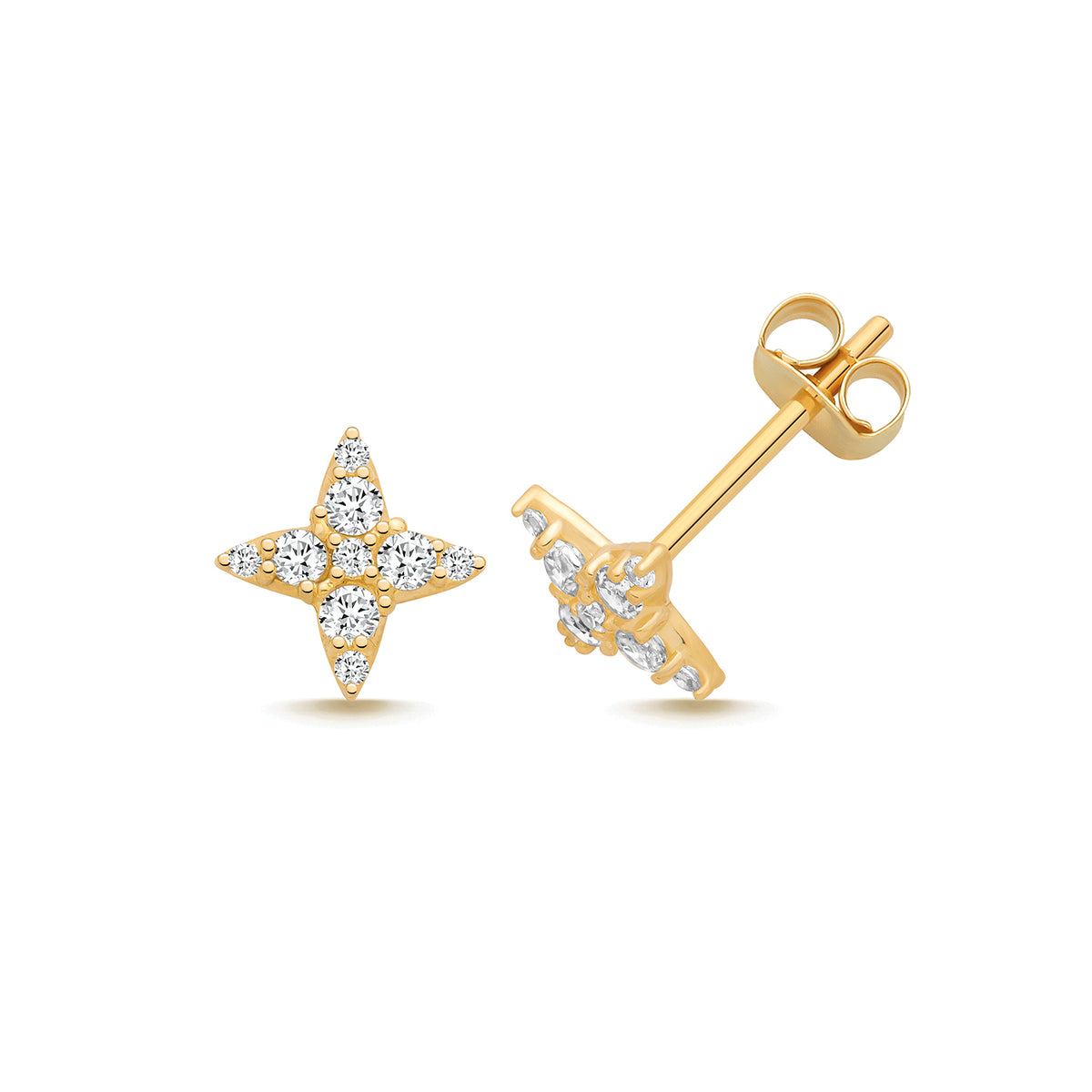 9ct Gold CZ Star Stud Earrings