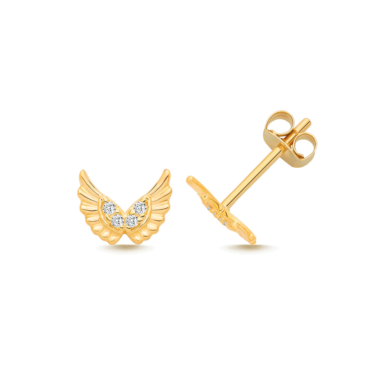 9ct Gold CZ Angel Wing Stud Earrings