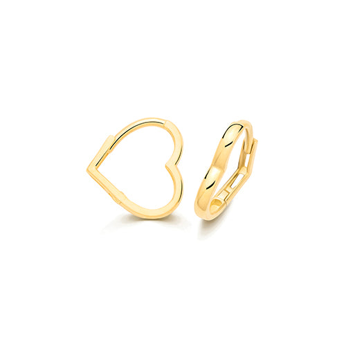 9ct Gold Heart Huggie Hoop Earrings | 10mm