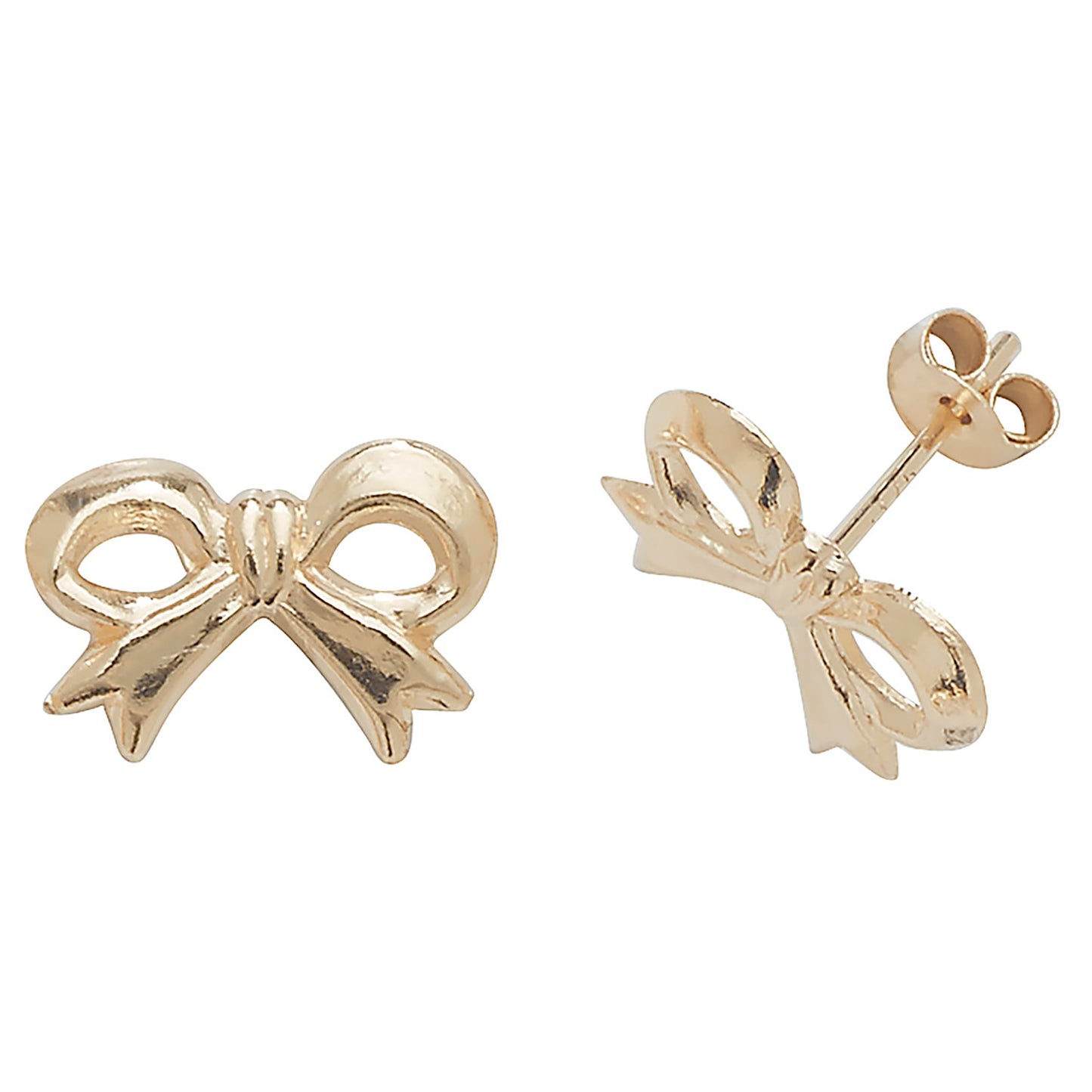 9ct gold pretty bow stud earrings by THC, featuring delicate bow design, perfect for elegant everyday wear.