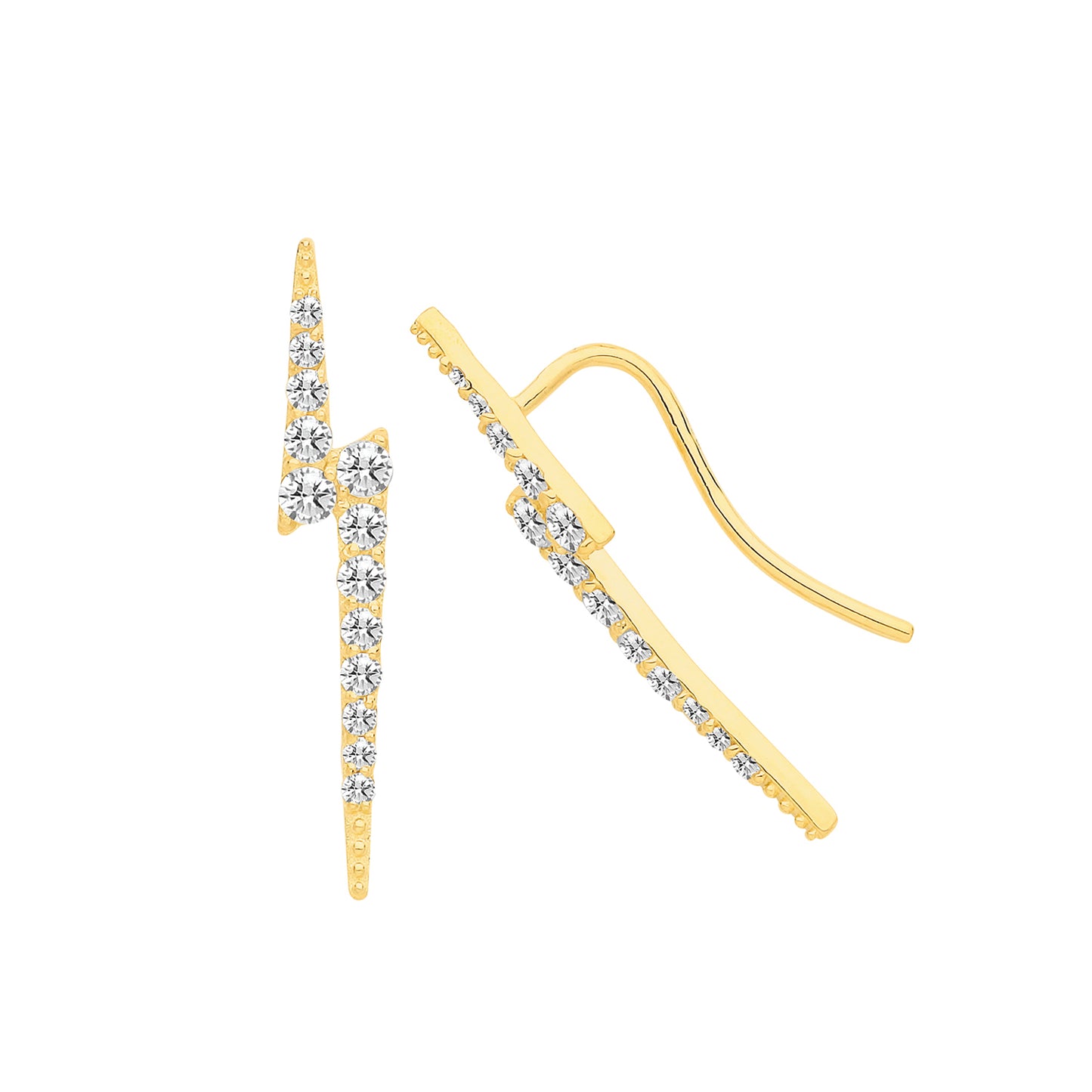 9ct Gold CZ Lightning Bolt Earrings | Climbers - John Ross Jewellers