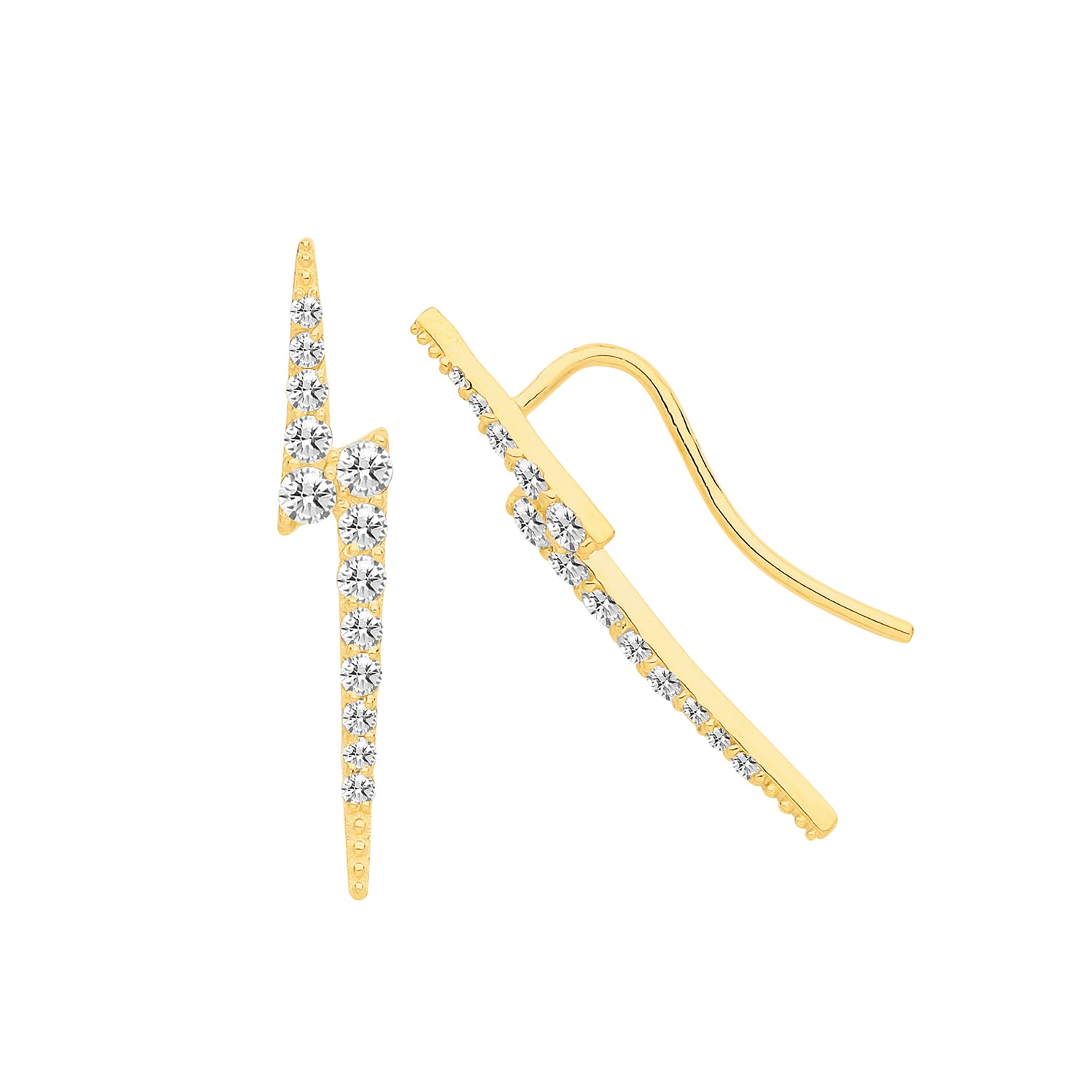 9ct Gold CZ Lightning Bolt Earrings | Climbers - John Ross Jewellers