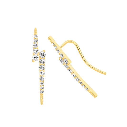 9ct Gold CZ Lightning Bolt Earrings | Climbers - John Ross Jewellers
