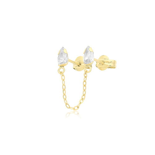 9ct Gold Pear CZ Double Earring - John Ross Jewellers