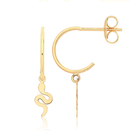 9ct Gold Dainty Snake Charm 10mm Hoop Earrings - John Ross Jewellers