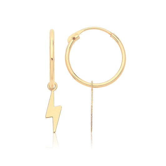 9ct Gold Dainty Lightning Bolt Charm 8mm Sleeper Earrings - John Ross Jewellers