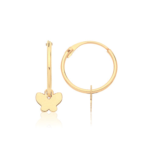 9ct Gold Butterfly Charm 10mm Sleeper Earrings