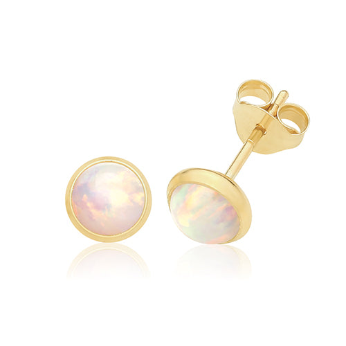9ct Gold Round Opal Stud Earrings - John Ross Jewellers