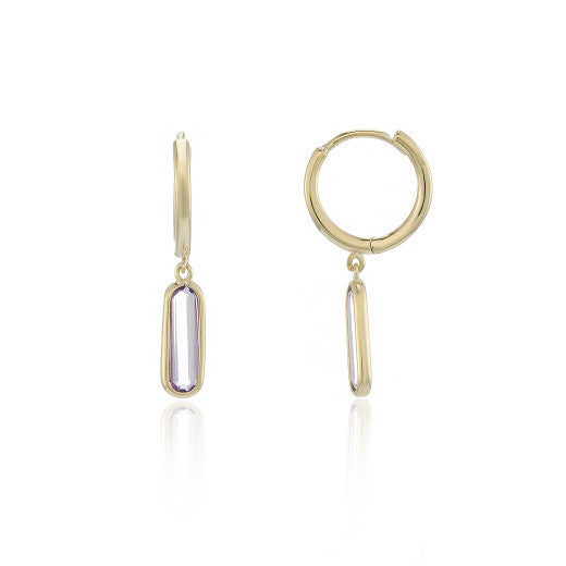 9ct Gold Elongated Amethyst Drop Hoop Earrings - John Ross Jewellers