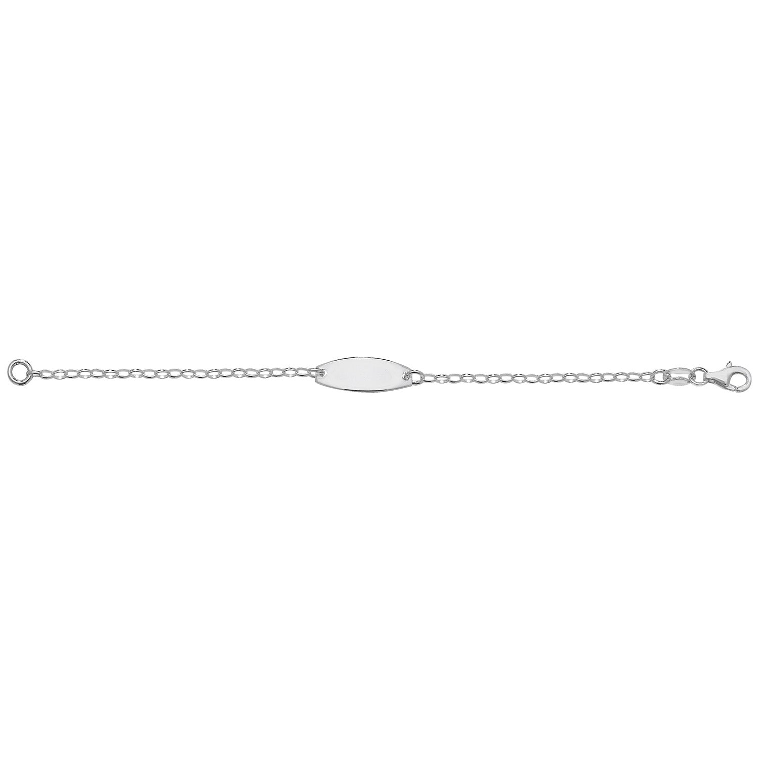 Silver child's identity bracelet by THC with engraved name tag and adjustable chain for kids' safety and style.