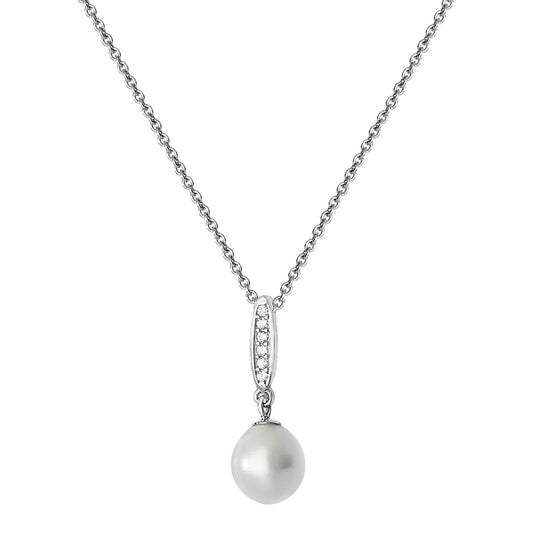 Silver Freshwater Pearl CZ Loop Necklace