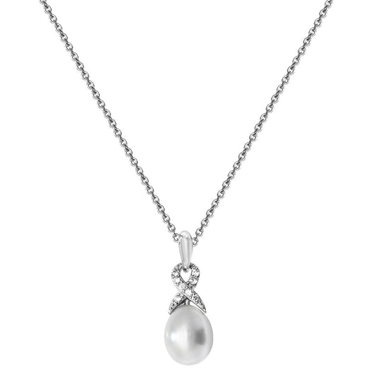 Silver Freshwater Pearl CZ Kiss Necklace