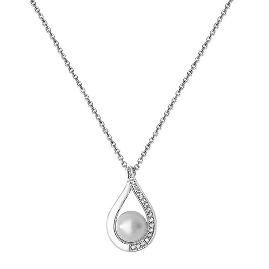 Silver Freshwater Pearl & CZ Necklace | 8mm