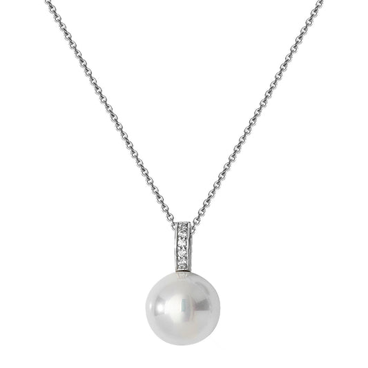 Silver Faux Pearl & CZ Necklace | 12mm