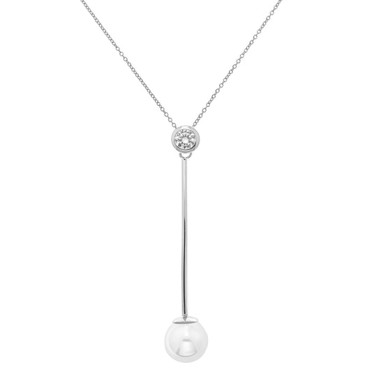 Silver Faux Pearl & CZ Drop Necklace | 10mm