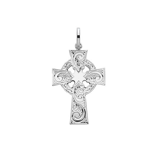 Silver Celtic Cross Necklace - Large | Hand Engraved - John Ross Jewellers