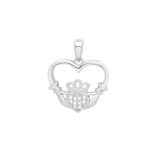 Silver CZ Claddagh Love Heart Necklace - John Ross Jewellers