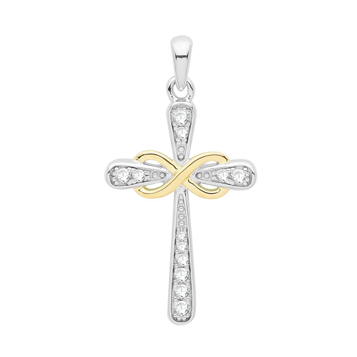 Silver CZ Infinity Cross Necklace - Two Tone - John Ross Jewellers