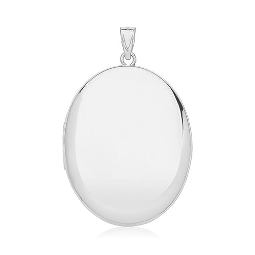 Silver Large Oval Locket and Chain