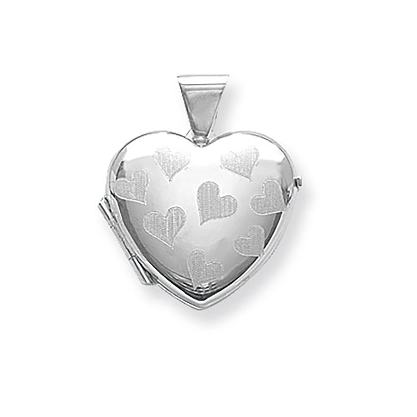 Silver frosted hearts locket necklace by THC, featuring a delicate heart-shaped pendant with a frosted silver finish.