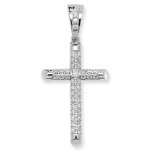 Silver CZ Cross Necklace - Large