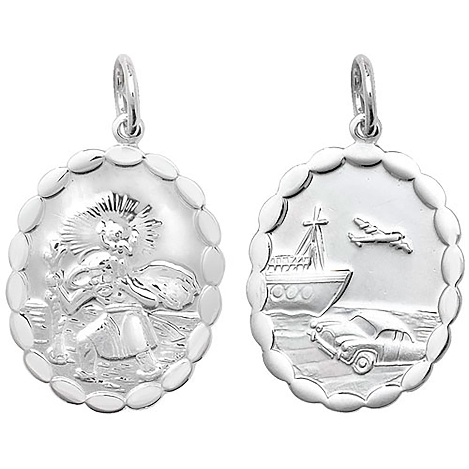 St Christopher Edged Oval Medal Pendant and Chain | Large - John Ross Jewellers