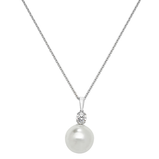 Silver Faux Pearl & CZ Necklace | 14mm