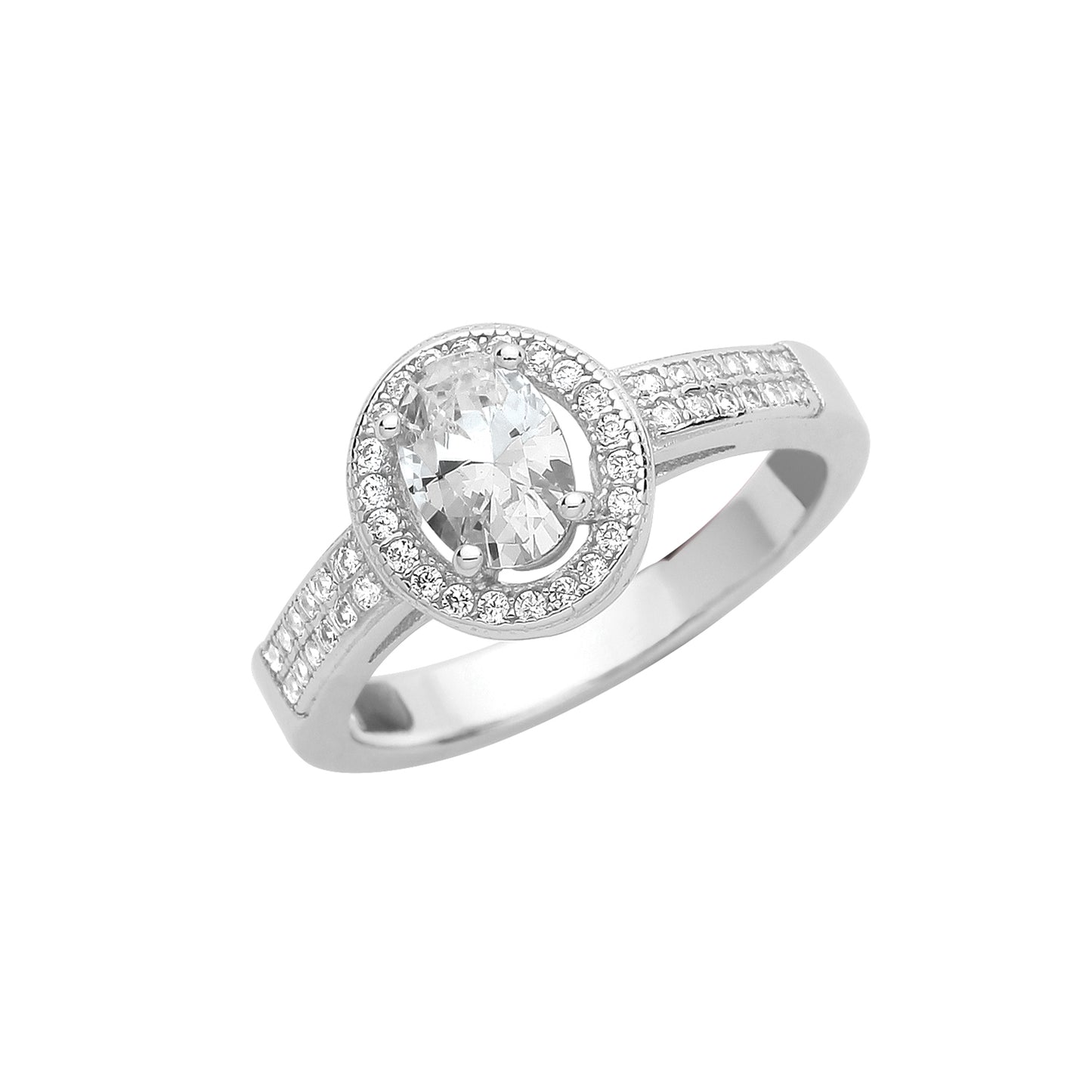 Silver Oval Halo CZ Ring - John Ross Jewellers