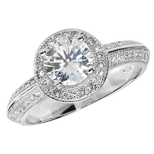 Silver Round Halo CZ Ring - John Ross Jewellers