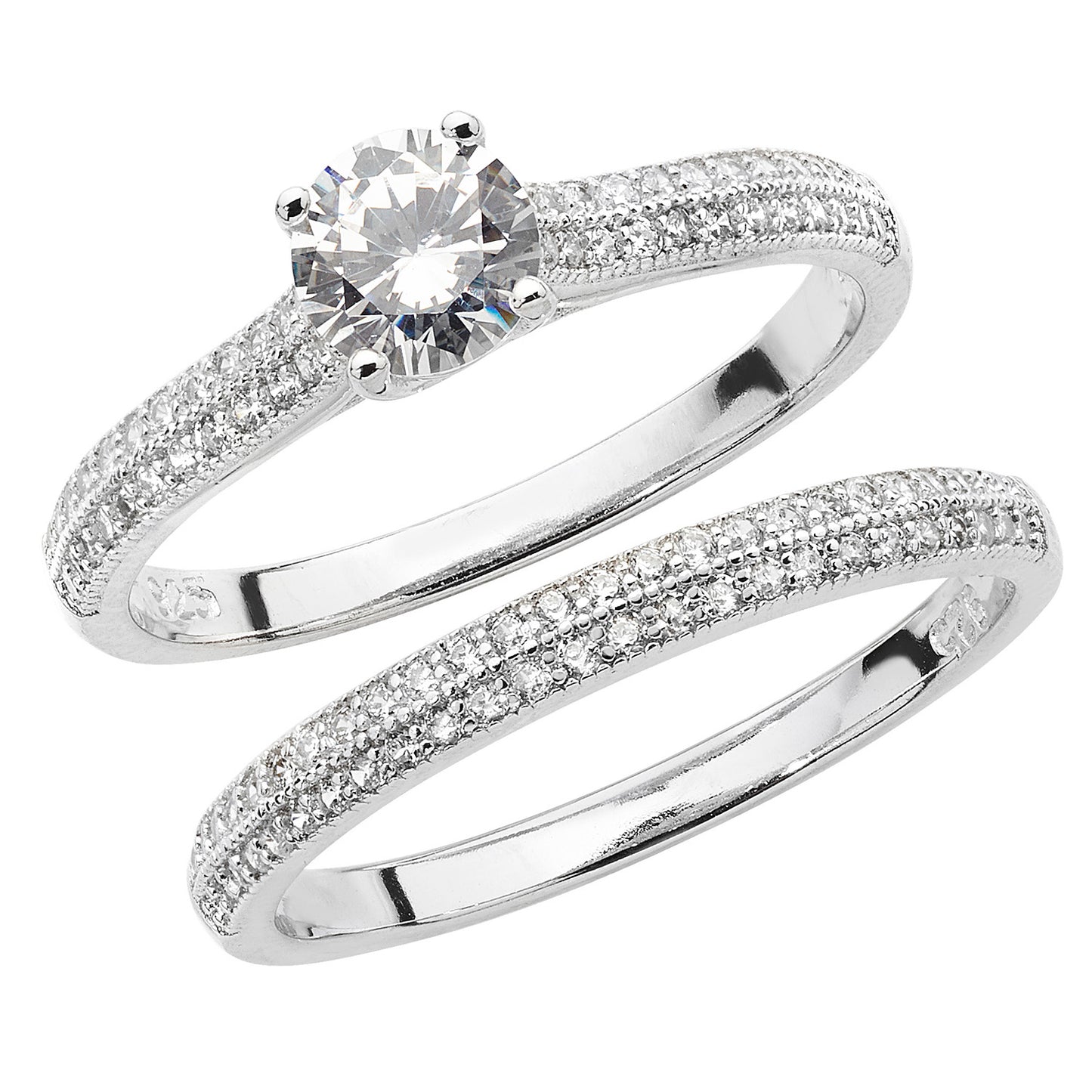 Silver CZ Solitaire Bridal Ring Set - John Ross Jewellers